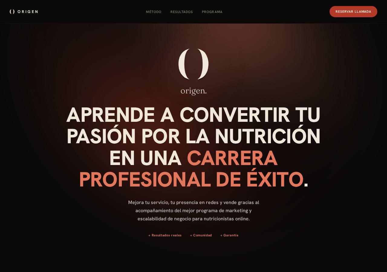 Página de lanzamiento de un programa, con su marca y su botón de reserva